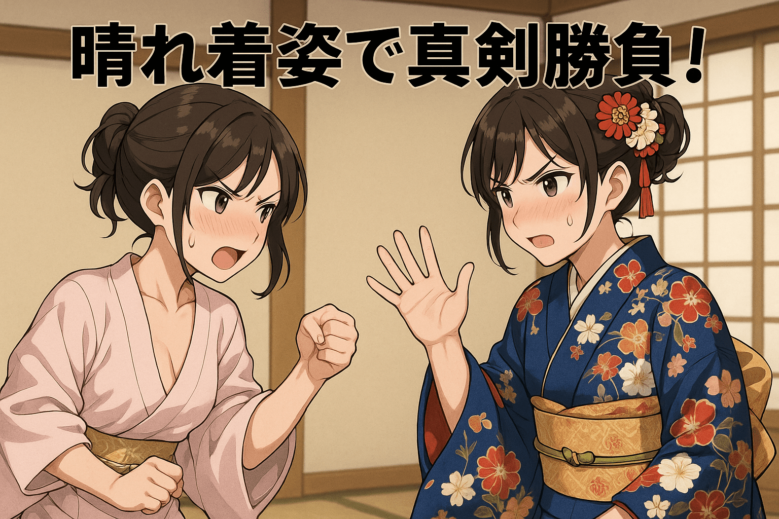 晴れ着姿で野球拳